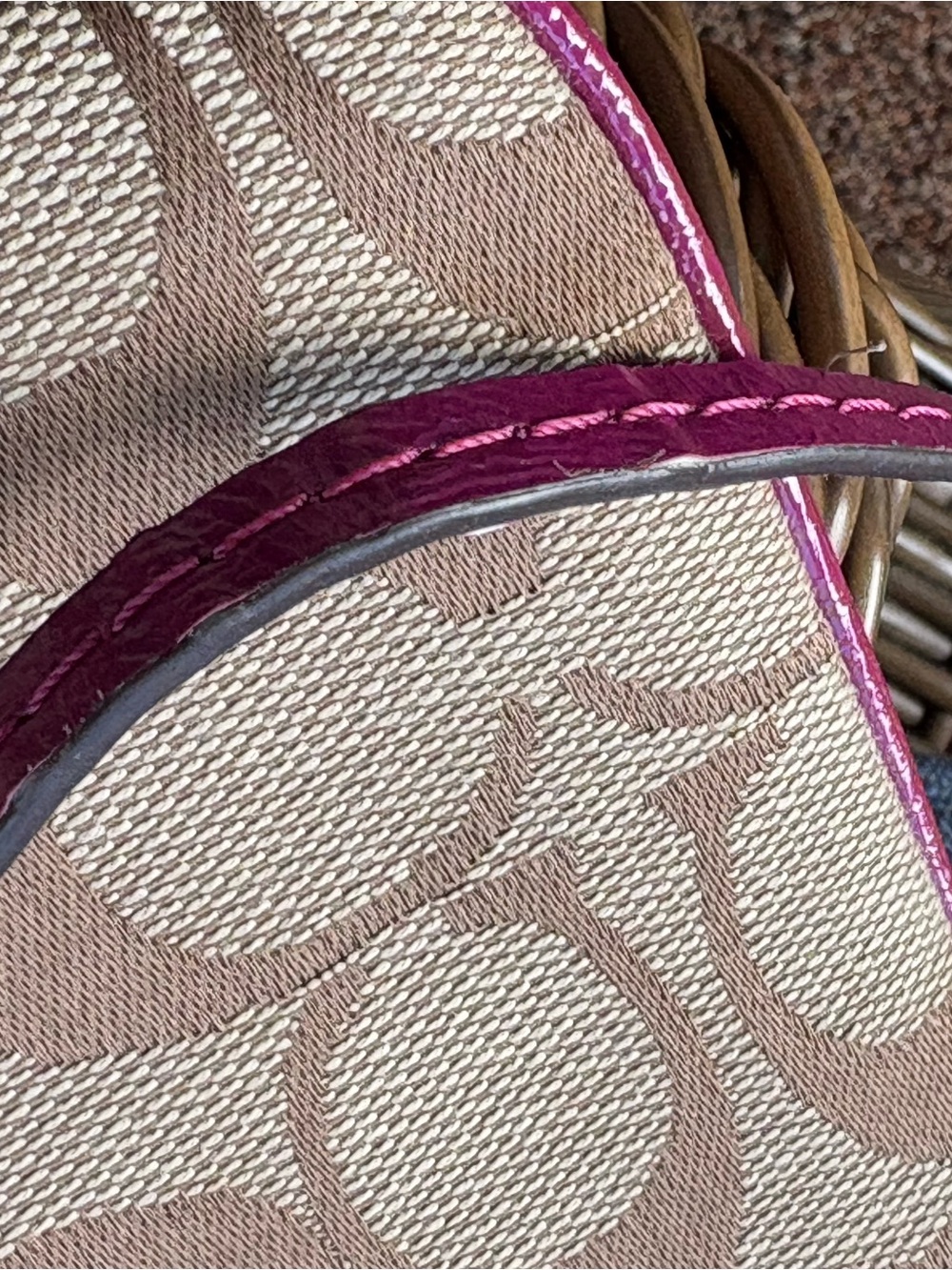 Coach Taupe Signature Canvas Wristlet with Plum Center Stripe - Picture 5 of 5